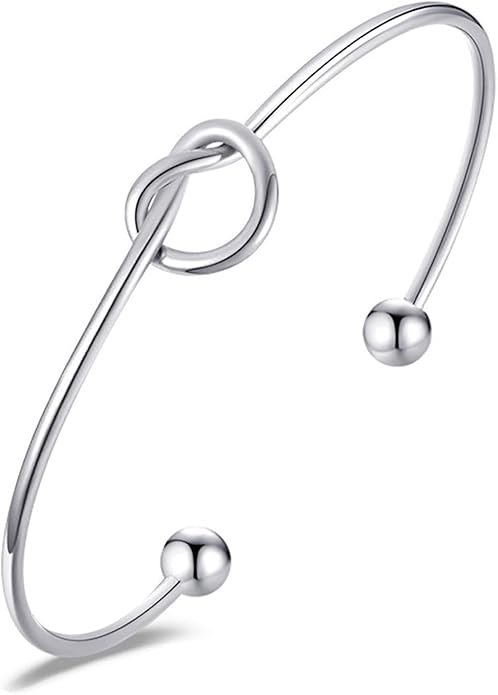 925 Sterling Silver Cuff Bangle Bracelets Adjustable Open Bangles, Fashion Jewelry Simple Adjustable 925 Silver Bangles for Women Mom Wife