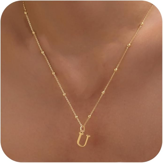 Valentines Gifts for Her Women - Initial Necklaces for Women Dainty 14k Gold Plated A-Z Letter Pendant Name Necklaces Cute Charm Choker Fashion Accessories Non Tarnish Trendy Jewelry Gift