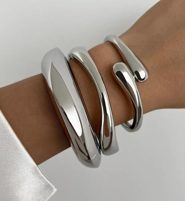 Chunky Gold Bangle Bracelets for Women, Dainty 14k Gold Plated Big Stackable Bangles Set, Trendy Statement Cuff Bracelet Stack Fashion Jewelry Christmas Gifts