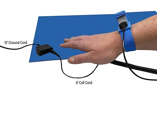 RubberStat Dual Layer ESD Compliant Workstation Rubber Table Mat Kit, Soldering, Cell Phone Repair, with Wrist Strap Set and Ground Cord - 48"x48" Royal Blue