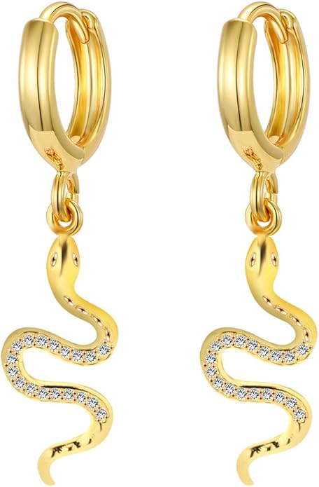 XYJZXY Gold Huggie Small Hoop Earrings with Charm Personalized Snake/Evil Eye/Star/Cross/Lock/Key 18k Gold Plated Crystal Drop Dangle Earrings for Women