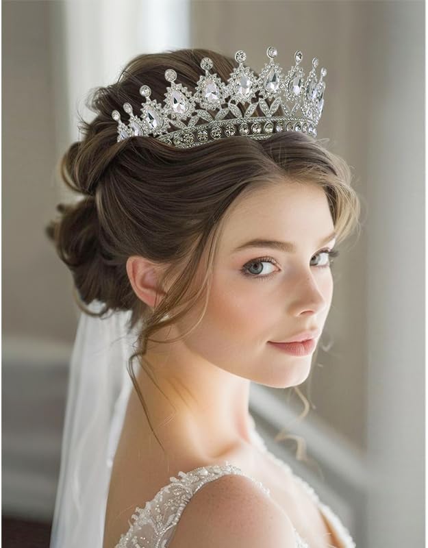 FORSEVEN Crystal Tiaras and Crowns for Women - Wedding and Birthday Party Princess Crown Hair Accessories - Bride Rhinestone Headband Halloween Decorations Hairband