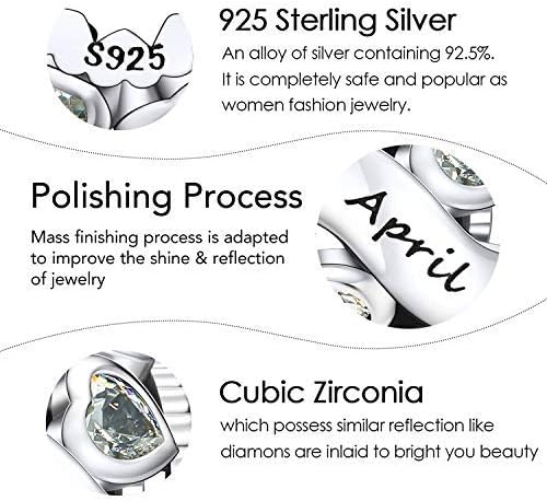 NINGAN Birthstone Charms 925 Sterling Silver Love Heart Openwork Bead for Charm Bracelets and Necklaces with 5A Cubic Zirconia, Birthday Mothers Day Jewelry Gifts Women
