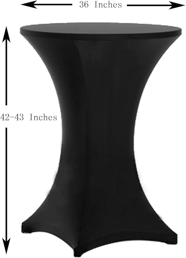 Tina's 4 Pack 36x43 Inch Highboy Spandex Cocktail Table Covers, Black, Fitted Stretch Cocktail Table Tablecloth for Round Tables