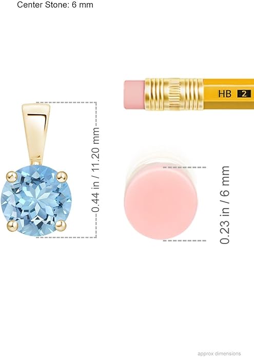 Angara Natural Aquamarine Solitaire Pendant for Women | Round Aquamarine Solitaire Pendant Necklace in 14K Solid Gold/Silver/Platinum With 18" Chain | March Birthday, Gemstone Jewelry Gift