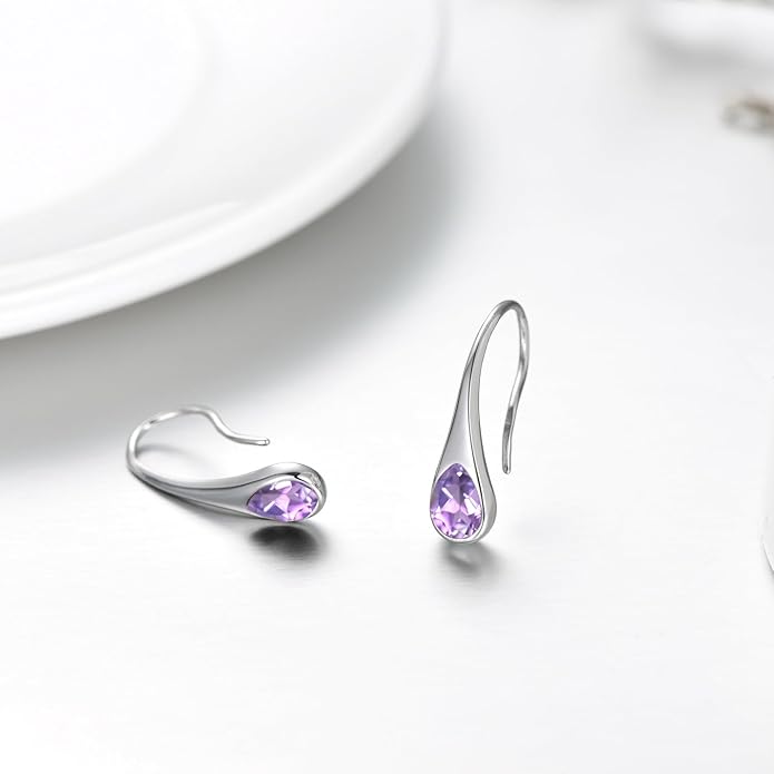 925 Sterling Silver Small Pear-Shaped Modern Style Hook Earrings with Crystals from Austria