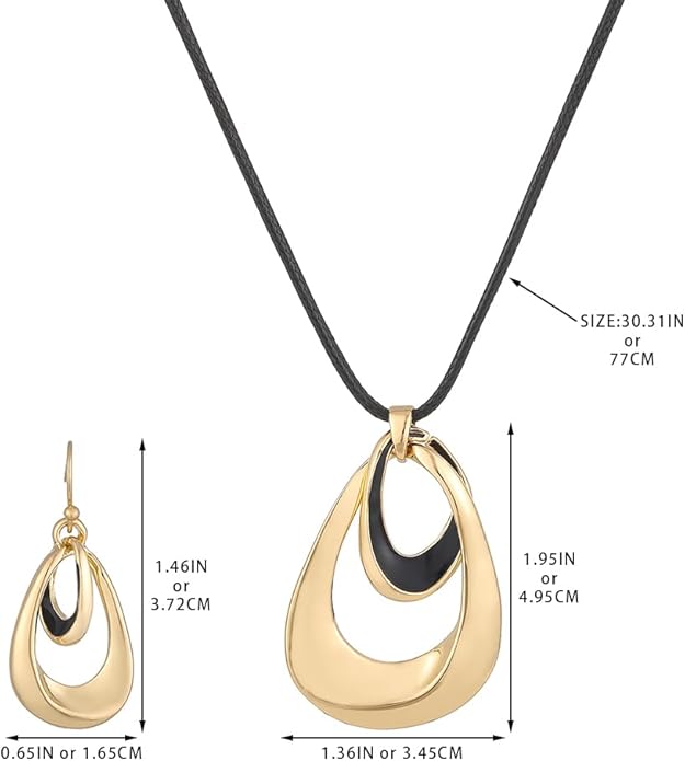 Madison Tyler Gold Plated Jewelry Set for Women | Silver Teardrop Pendant Necklace Trendy | Long Necklace with Snake Chain | Fashion Dangle Earring Set