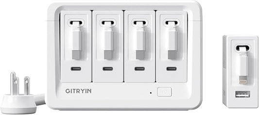 Gitryin 1 Lightning Retractable Wall Charger and 12-in-1 Desktop Charging Station with 4 Type-C Retractable Wall Chargers