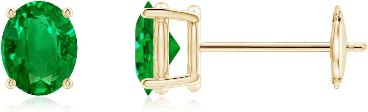 ANGARA Natural Emerald Earrings for Women | Oval Shape Emerald Classic Earrings in 14K Solid Gold/Platinum | May Birthday, Anniversary, Gemstone Jewellery Gift