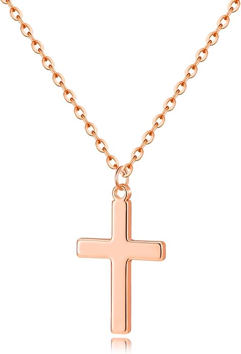 Tewiky Christian Gift Stocking Stuffers Cross Necklace for women-Dainty 14k Gold Plated/Silver Plated Pendant Necklaces Simple Cute Tiny Necklace Jewelry for Women