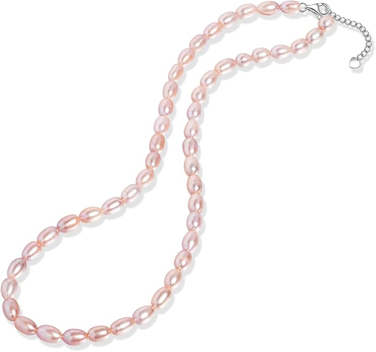 Pearl Necklace for Women, AAA+ Freshwater Cultured Pearl Strand,18 Inch with Sterling Silver Clasp, Elegant Pearls Classic Jewelry Gift for Mother's Day | Christmas | Wedding | Anniversary for Mother Wife Daughter