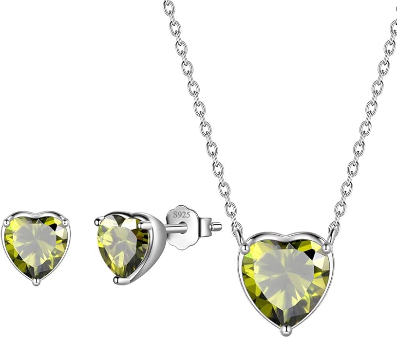 Aurora Tears Hearts Necklace Earrings Jewelry Sets - Women 925 Sterling Silver Birthstone Pendants Earrings Set Crystal Wedding Birthday Jewelry
