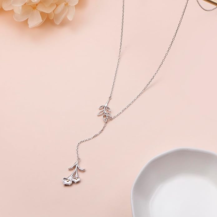 Long Necklace Sterling Silver Larait Bar Y Lariat Long Chain Drop Adjustable Necklace Gift for Her, 30"