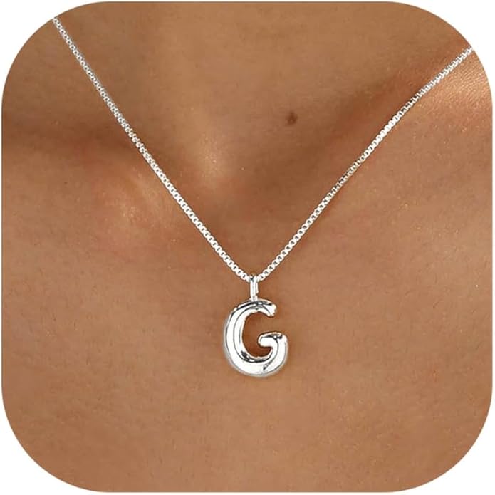 Bubble Gold Silver Letter Necklace Initial Necklaces for Women Trendy 14K Dainty Charm Pendant Name Necklace Personalized Jewelry Gift for Women Teen