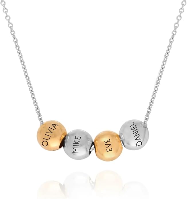 MyNameNecklace Personalized The Balance Charm Necklace with Custom Engraved Beads - Cable/Link Chain - Dainty Gift for Mom, Her - Jewelry for Christmas