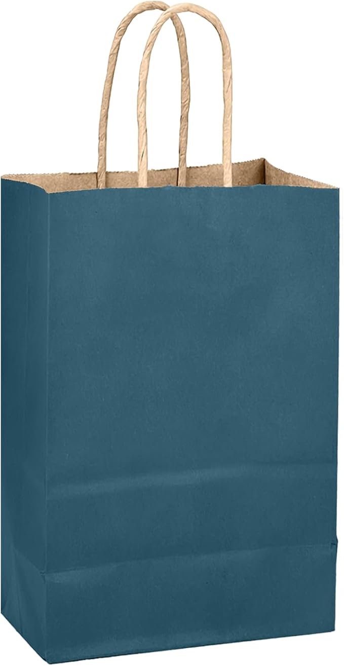 qiqee Ink Blue Gift Bag with Handles Bulk 24Pcs Paper Bags -10.6"x8.3"x4.3"Party Favor Bags - Solid Color