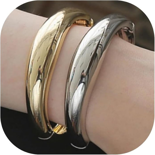Gold/Silver Cuff Bangle Bracelets For Women Chunky Waterdrop Twisted Hinged Bangle Bracelets Minimalist Arm Cuff Bracelet Jewelry Gifts