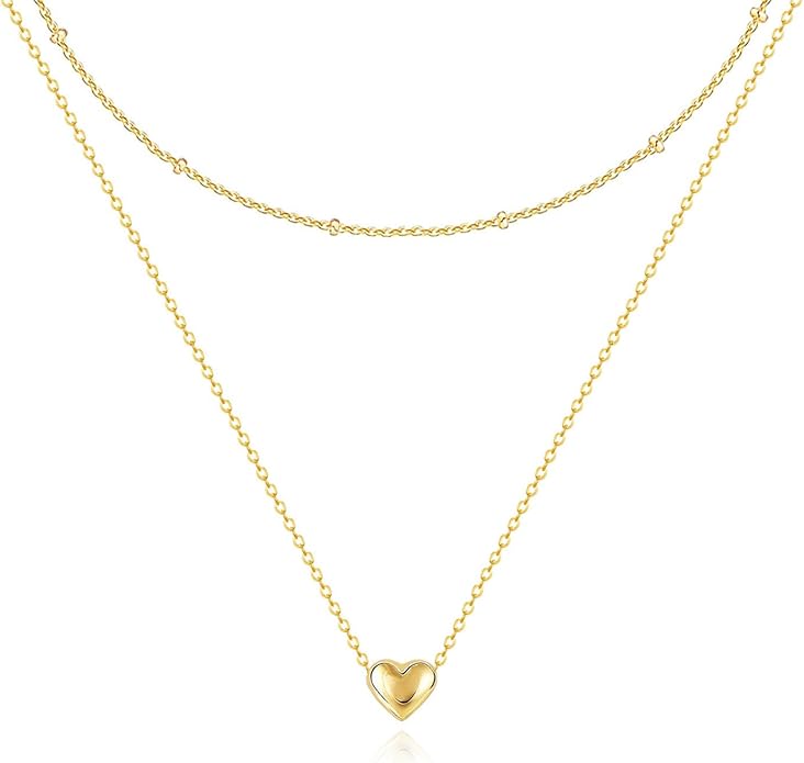 Zeffy Dainty Gold Heart Necklace for Women Trendy 14K Gold/Silver Plate Cute Heart Pendant Choker Necklaces Gold Love Heart Chain Necklace for Women Dainty Gold Jewelry Gifts for Women