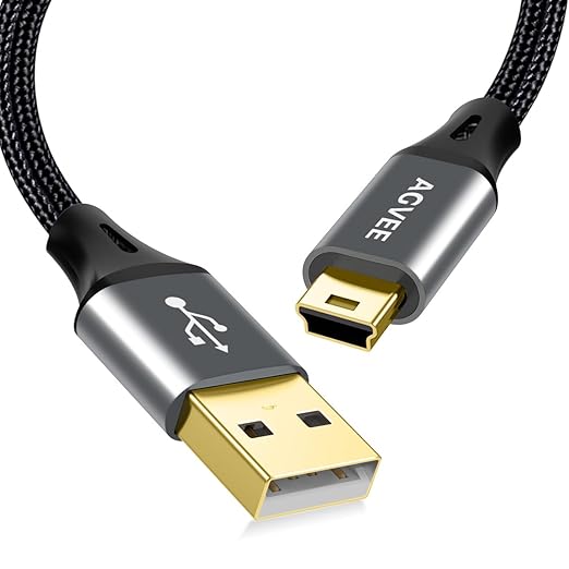 AGVEE 10ft Mini USB Cable, Braided Durable USB-A to Mini-B Charger Charging Cord for TI-84, Garmin GPS, Go-Pro Hero 4 3 2 HD, PS3 Controller, Canon Camera, Blue Yeti Microphone, Dark Gray