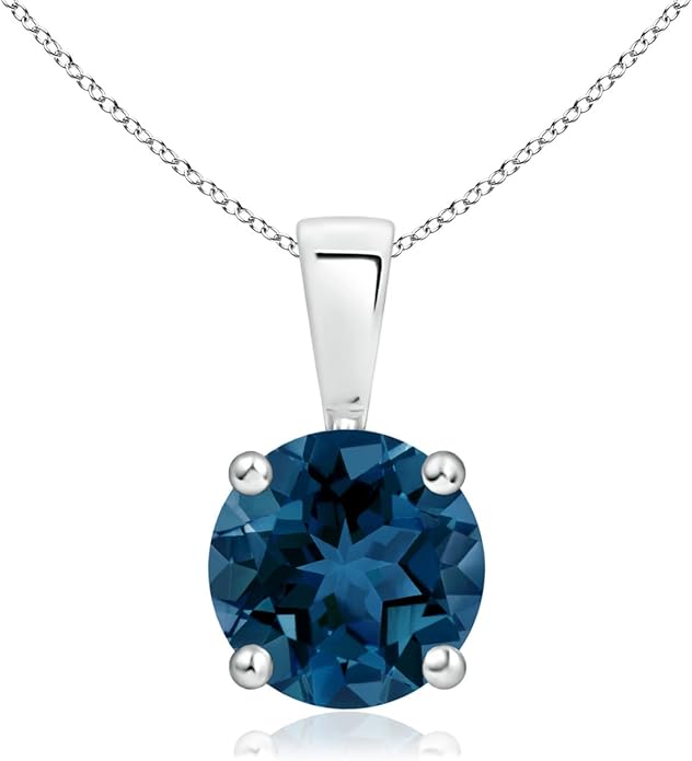 Angara Natural Blue Topaz Solitaire Pendant for Women | Classic Prong-Set Round Blue Topaz Pendant in 14K Solid Gold/Silver/Platinum With 18" Chain | December Birthday, Gemstone Jewelry Gift