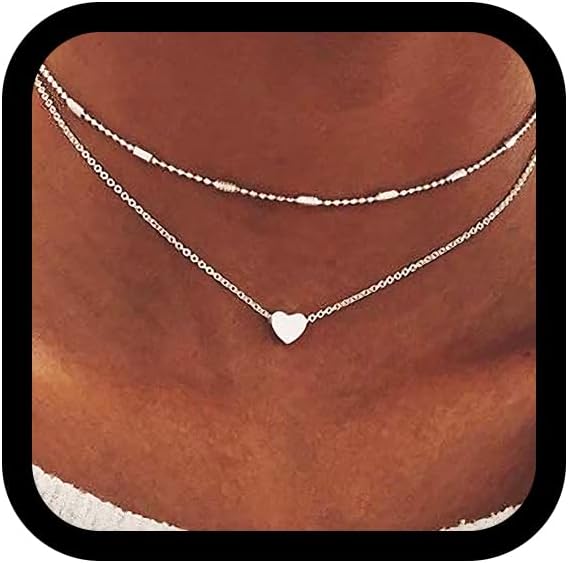 Tgirls Layered Heart Choker Necklace Tiny Puffy Heart Pendant Necklaces Ball Collar Jewelry for Women