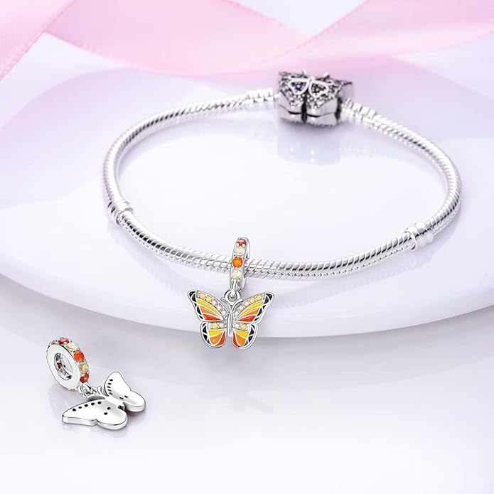Parmuz 925 Sterling Silver Charm for Bracelet Necklace Dangle Love Mom Ocean travel Butterfly Party Charm Beads Pendants DIY Jewelry for Women