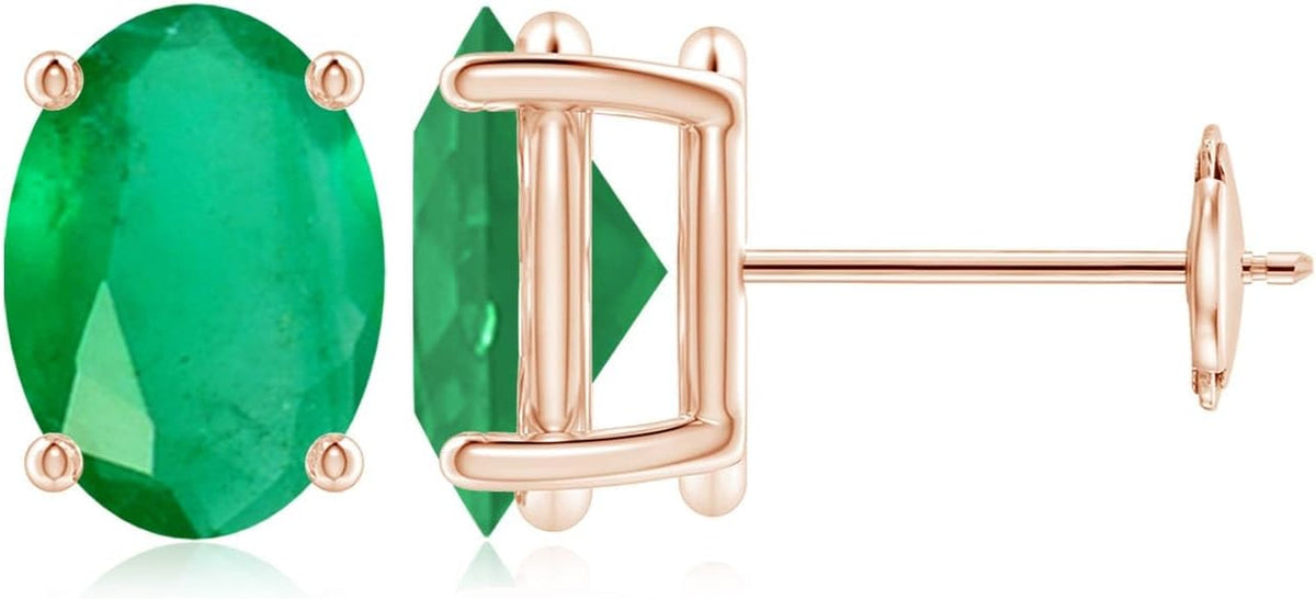 ANGARA Natural Emerald Earrings for Women | Oval Shape Emerald Classic Earrings in 14K Solid Gold/Platinum | May Birthday, Anniversary, Gemstone Jewellery Gift