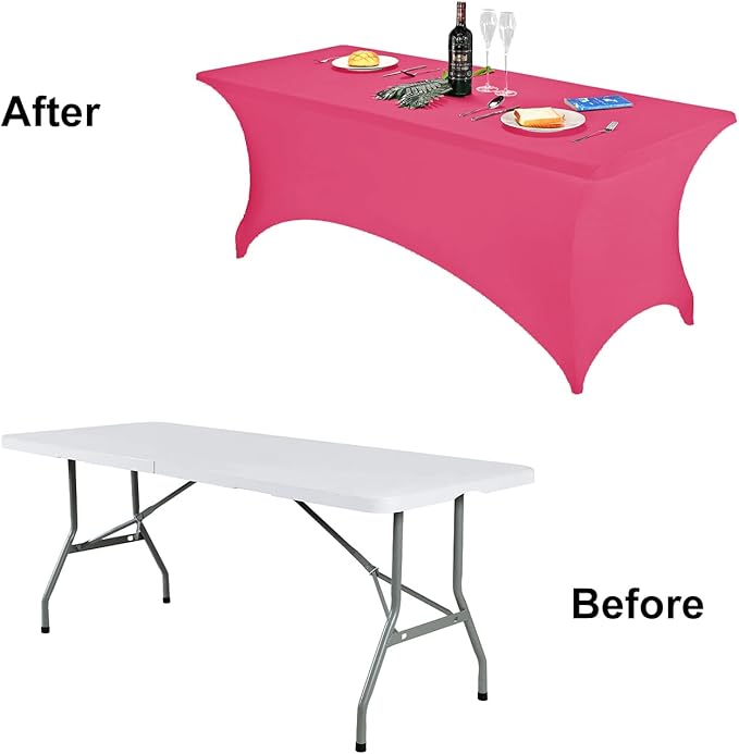 FORLIFE Spandex Table Covers，Fitted Tablecloth for Rectangular Tables, Stretch Patio Table Covers, Universal Spandex Table Cover for Wedding, Banquet, Party (8ft, Hot Pink)
