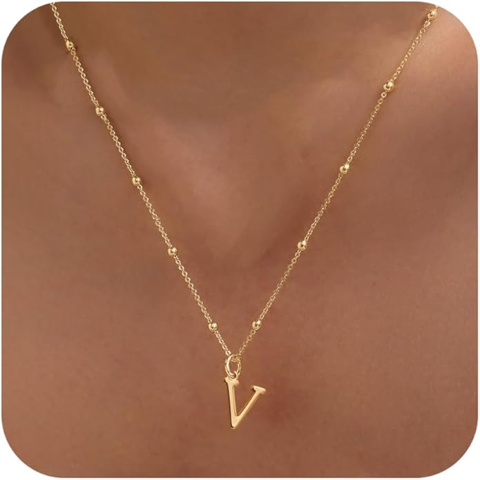 Valentines Gifts for Her Women - Initial Necklaces for Women Dainty 14k Gold Plated A-Z Letter Pendant Name Necklaces Cute Charm Choker Fashion Accessories Non Tarnish Trendy Jewelry Gift