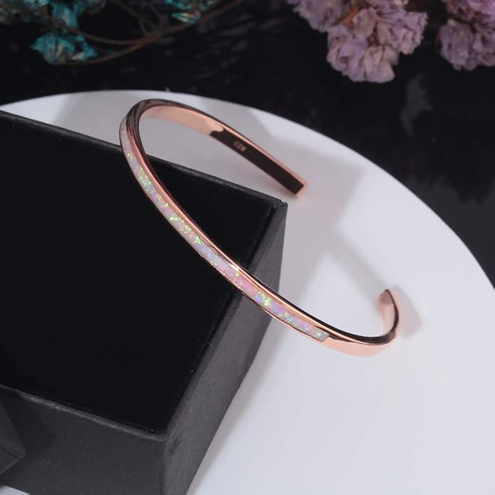 CiNily Womens Cuff Bracelet,Opal Bangle Bracelets Gold Plated Hypoallergenic Ladies Gemstone Open Cuff Bangle Bracelet