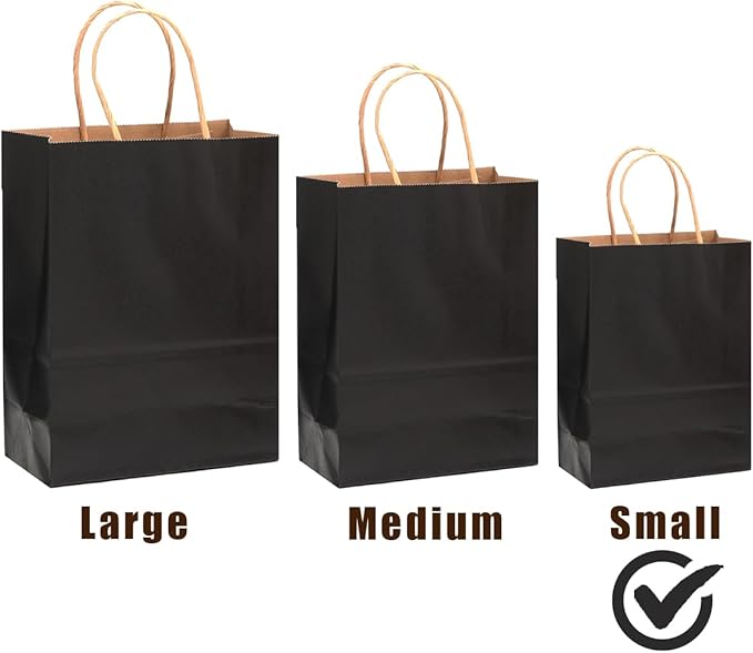 qiqee 26-Packs Black Gift Bags with Handles Bulk 8.3"x3"x 6" Small Size Kraft Party Paper Bags