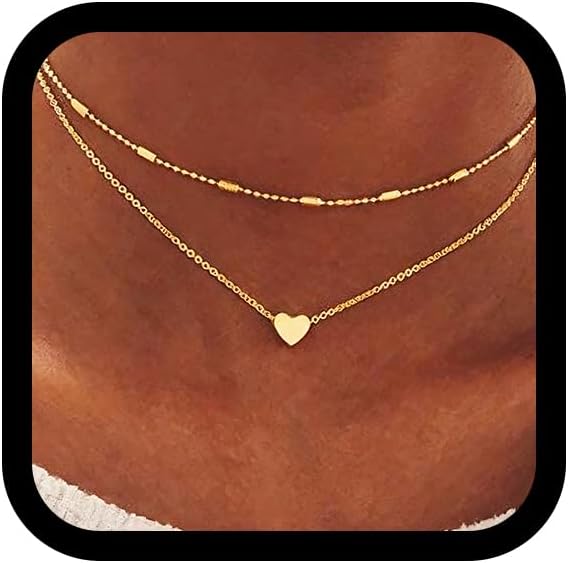 Tgirls Layered Heart Choker Necklace Tiny Puffy Heart Pendant Necklaces Ball Collar Jewelry for Women