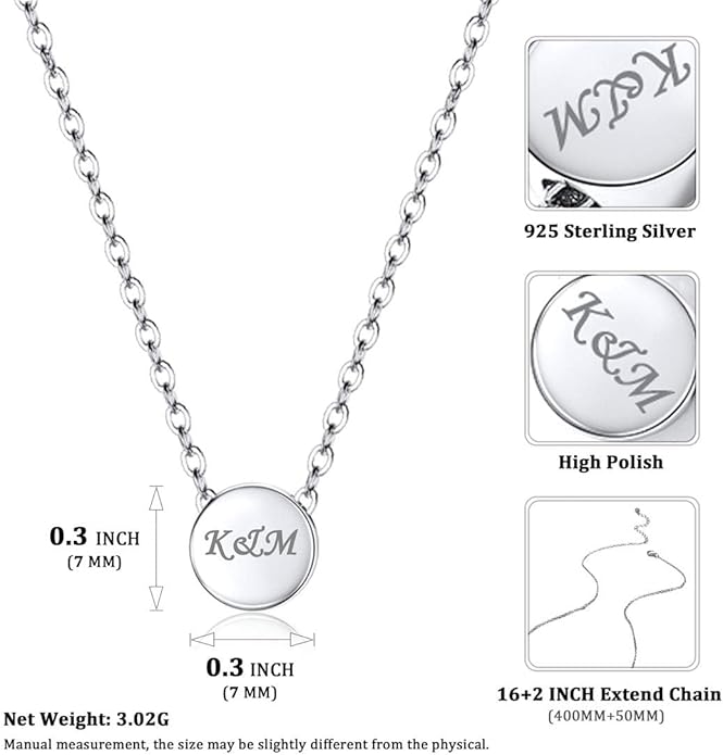 ChicSilver Personalized 925 Sterling Silver Dainty Small Heart/Star/Moon/Dot/Triangle Pendant Necklace for Women, Silver/Gold/Rose Gold/Black (with Gift Box)