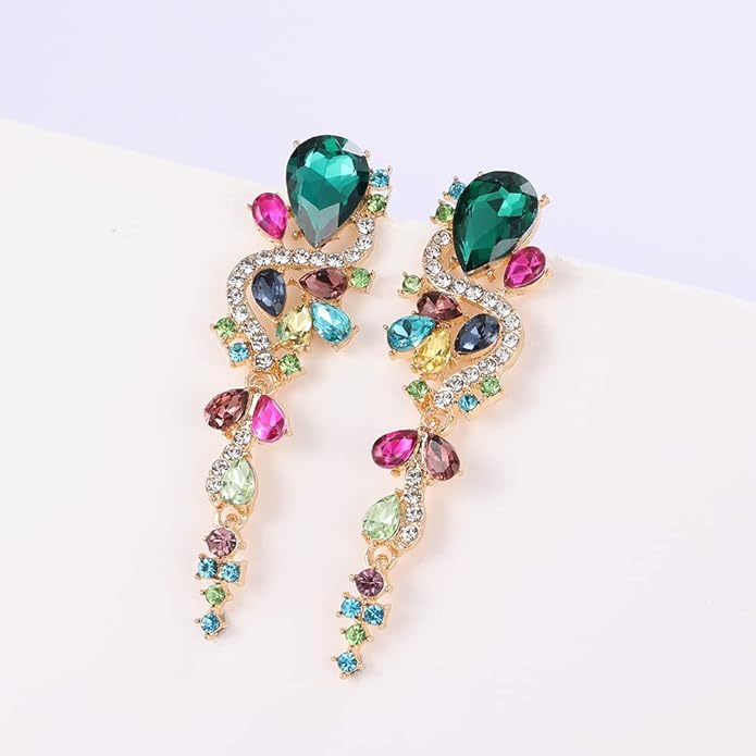 Rhinestone Statement Dangle Earrings Sparkly Crystal Bridal Wedding Earrings for Brides Bridesmaides Chandelier Teardrop Earrings for Women Prom Party