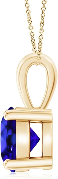 Angara Natural Tanzanite Solitaire Pendant for Women | Round Tanzanite Solitaire Pendant Necklace in 14K Solid Gold/Silver/Platinum With 18" Chain | December Birthday, Gemstone Jewelry Gift