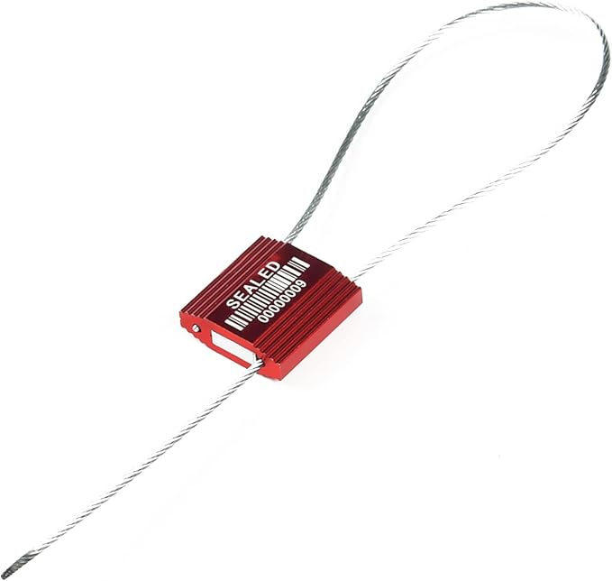 100 Red Steel Cable Seals With Barcode - High Security Numbered Truck Anti-Tamper Pull Tite Tags - Metal Container Shipping Self-Locking Safety Ties ISO 17712