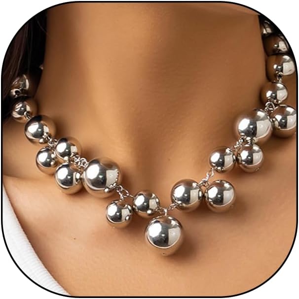 Chunky Pearls Statement Choker Necklace for Women,14K Gold Large Beaded Punk Ball Cluster Collar Necklace Party Dainty Jewelry Gift