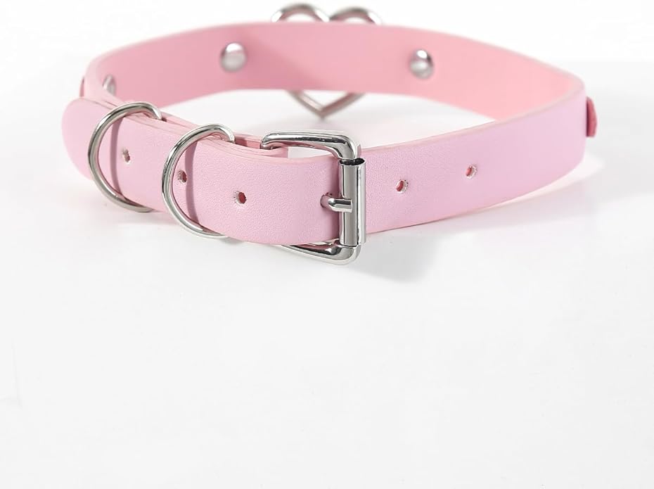 Succuba Handmade Heart Ring Rhinestone Letter Pu Leather Choker Collar Necklace for Women and Men