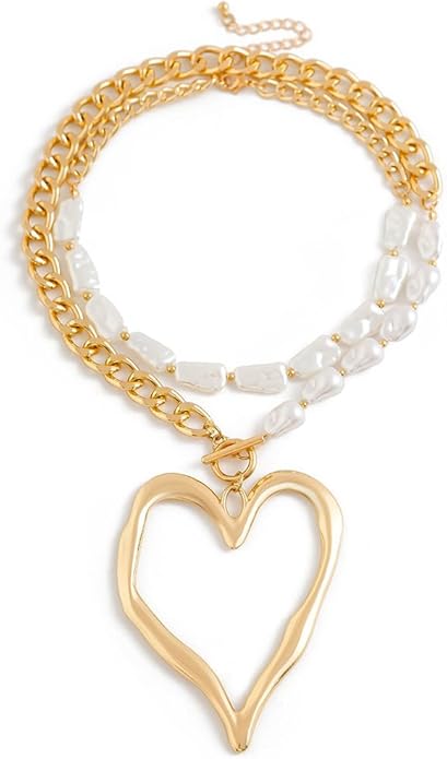 Y2k Large Heart Necklaces for Women Chunky Big Heart Pendant Necklace Exaggerated Layered Love Pearl Choker Necklace Set Dainty Statement Jewelry Gift