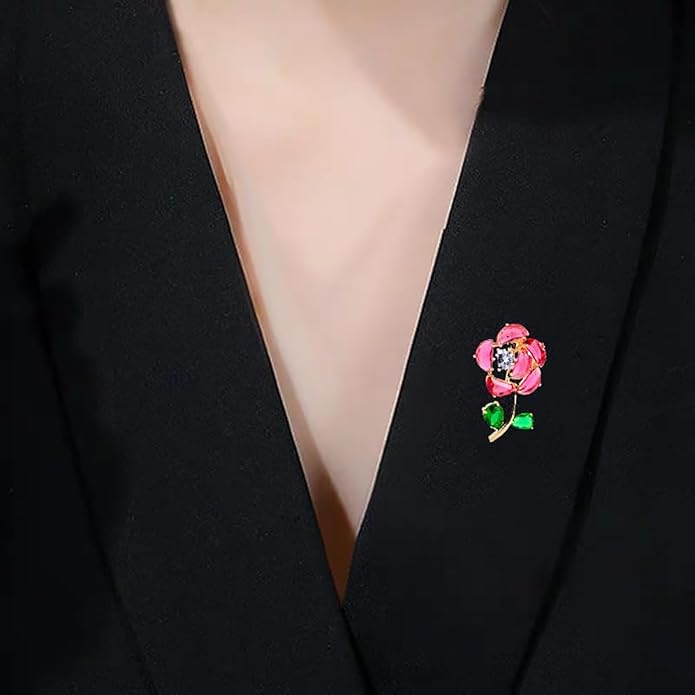 14K Gold Rose Flower Brooch - Elegant Floral Design Scarf Buckle, Graceful Pin for Special Occasions, Ideal Gift for Her, Craft Enthusiast Jewelry Accessory