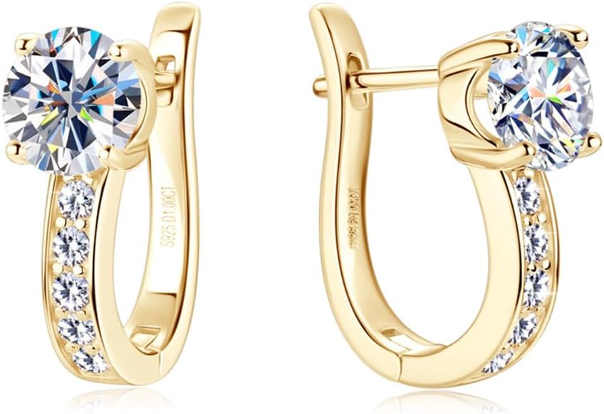 U-Shaped 1ct D-color Diamond Hoop Earrings Latch Back for Women in Sterling Silver, Timeless Wedding or Anniversary