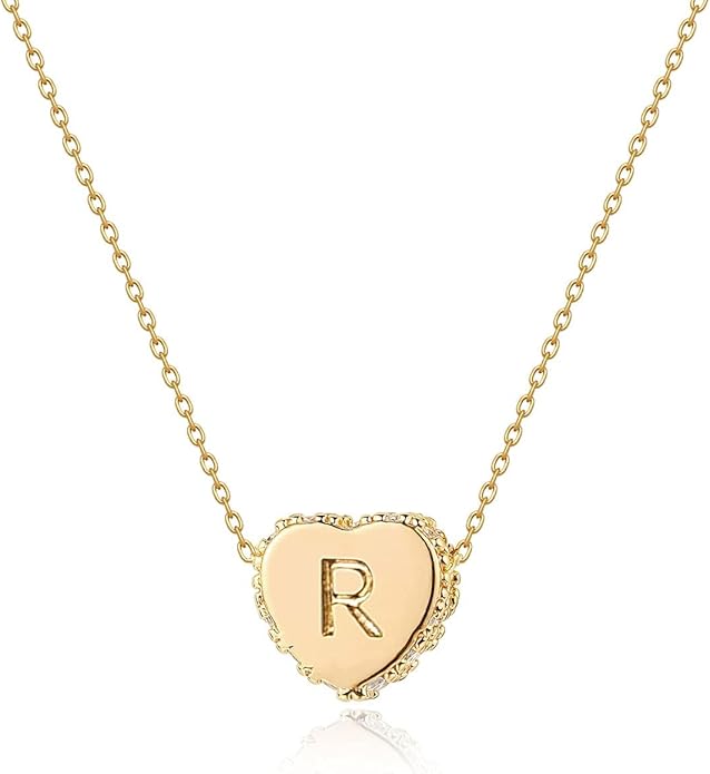 Tiny Gold Initial Heart Necklace-14K Gold Plated Handmade Dainty Letter Heart Necklace for Women Necklace Jewelry