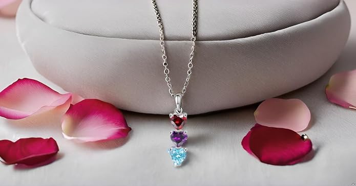 PaulaMax Jewelry Custom Birthstone Necklace for Women in 925 Sterling Silver, Mother's Day Necklace with 1 2 3 4 Heart Birthstones, Personalized and Customized Sterling Silver Chain 18" + 2"