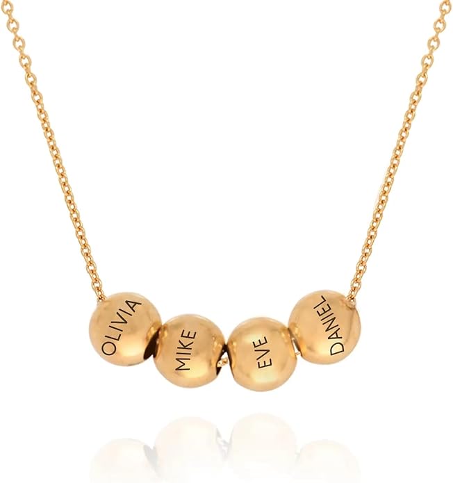 MyNameNecklace Personalized The Balance Charm Necklace with Custom Engraved Beads - Cable/Link Chain - Dainty Gift for Mom, Her - Jewelry for Christmas