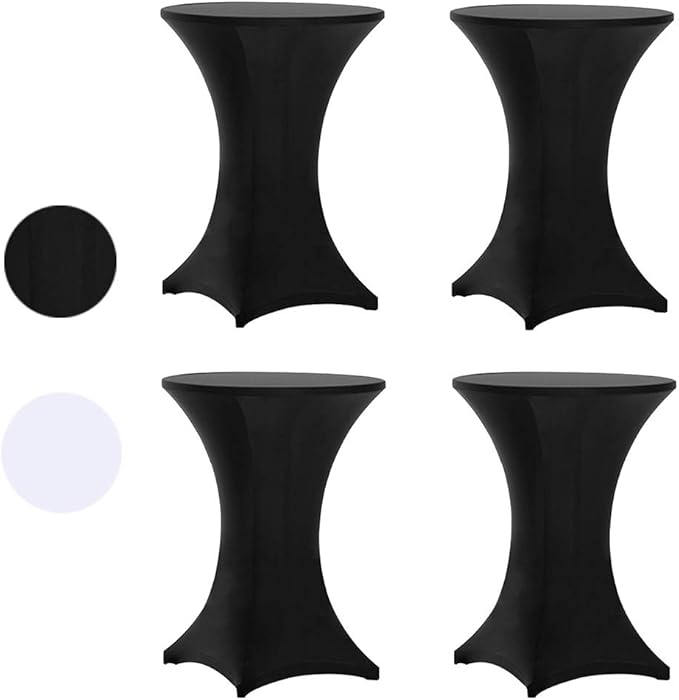Tina's 4 Pack 36x43 Inch Highboy Spandex Cocktail Table Covers, Black, Fitted Stretch Cocktail Table Tablecloth for Round Tables