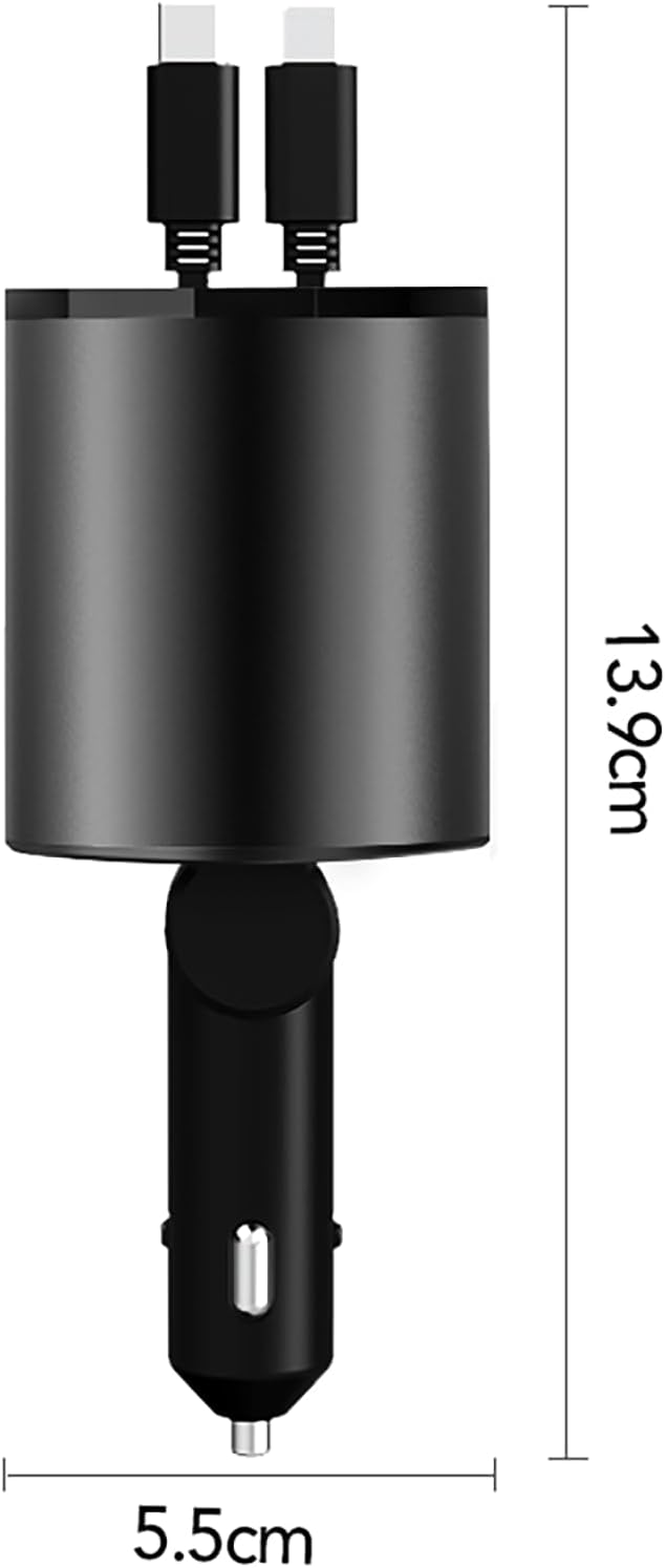 Retractable Car Charger, 4 in 1 Super Fast Car Phone Charger 60W, 2 Retractable Cables and 2 USB Ports Car Charging Adapter,Compatible with iPhone 16/15/14/13/12/11,Air-Pods 4,Galaxy,Pixel