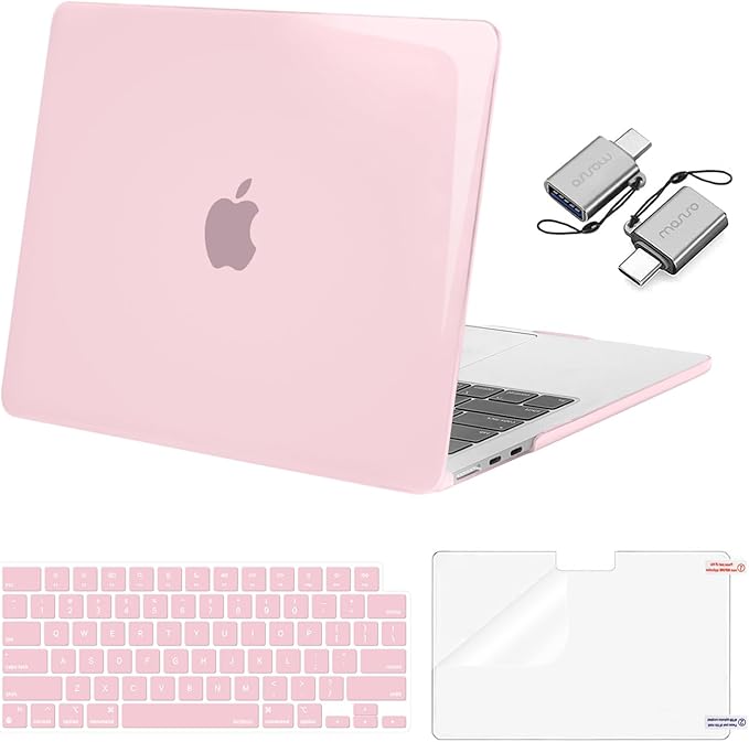 MOSISO Compatible with MacBook Air 13 inch Case 2025 2024 2023 2022 M4 A3240 M3 A3113 M2 A2681, Plastic Hard Shell&Keyboard Cover&Screen Film&Type C for MacBook Air 13.6 inch Case, Rose Pink