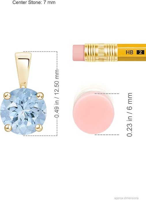 Angara Natural Aquamarine Solitaire Pendant for Women | Round Aquamarine Solitaire Pendant Necklace in 14K Solid Gold/Silver/Platinum With 18" Chain | March Birthday, Gemstone Jewelry Gift