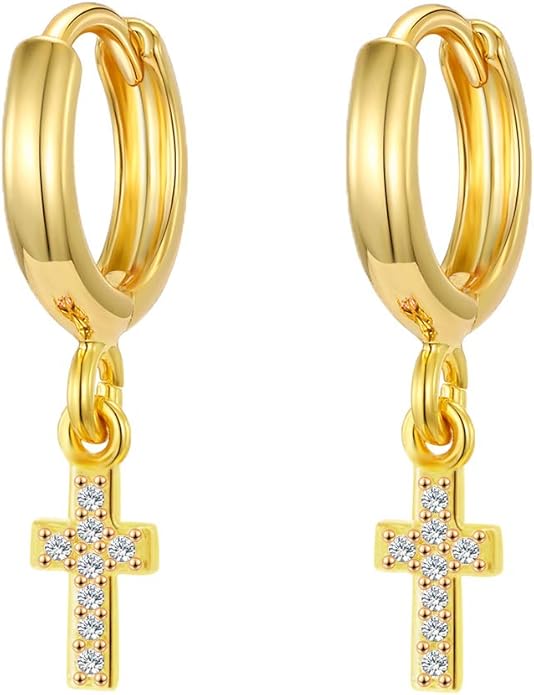 XYJZXY Gold Huggie Small Hoop Earrings with Charm Personalized Snake/Evil Eye/Star/Cross/Lock/Key 18k Gold Plated Crystal Drop Dangle Earrings for Women