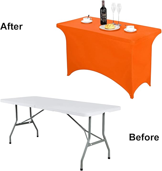 FORLIFE Spandex Table Covers，Fitted Tablecloth for Rectangular Tables, Stretch Patio Table Covers, Universal Spandex Table Cover for Wedding, Banquet, Party (4ft, Orange)